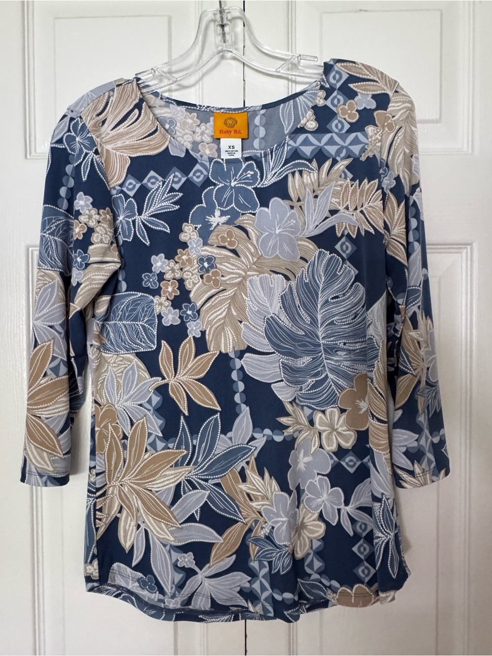 Ruby Rd. Navy Floral Scoop Neck Long Sleeve Top
